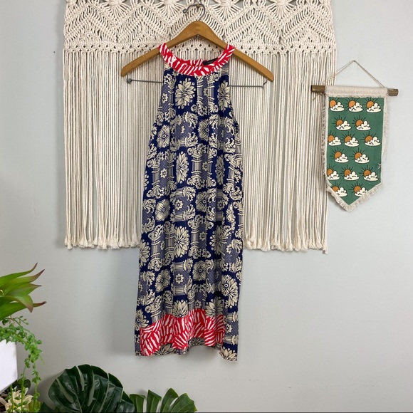 THML Anthropologie Mixed Print Navy  Red  Floral Sleeveless Dress  Small - Picture 4 of 12